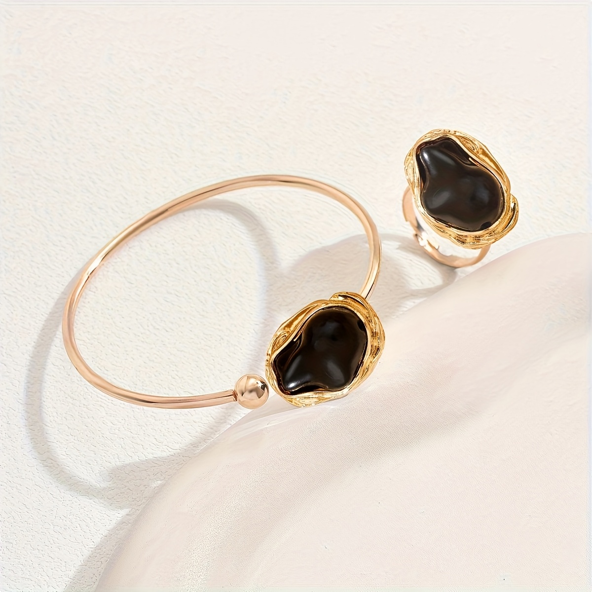 2pcs Geometric Drop Round Bracelet Ring Set
